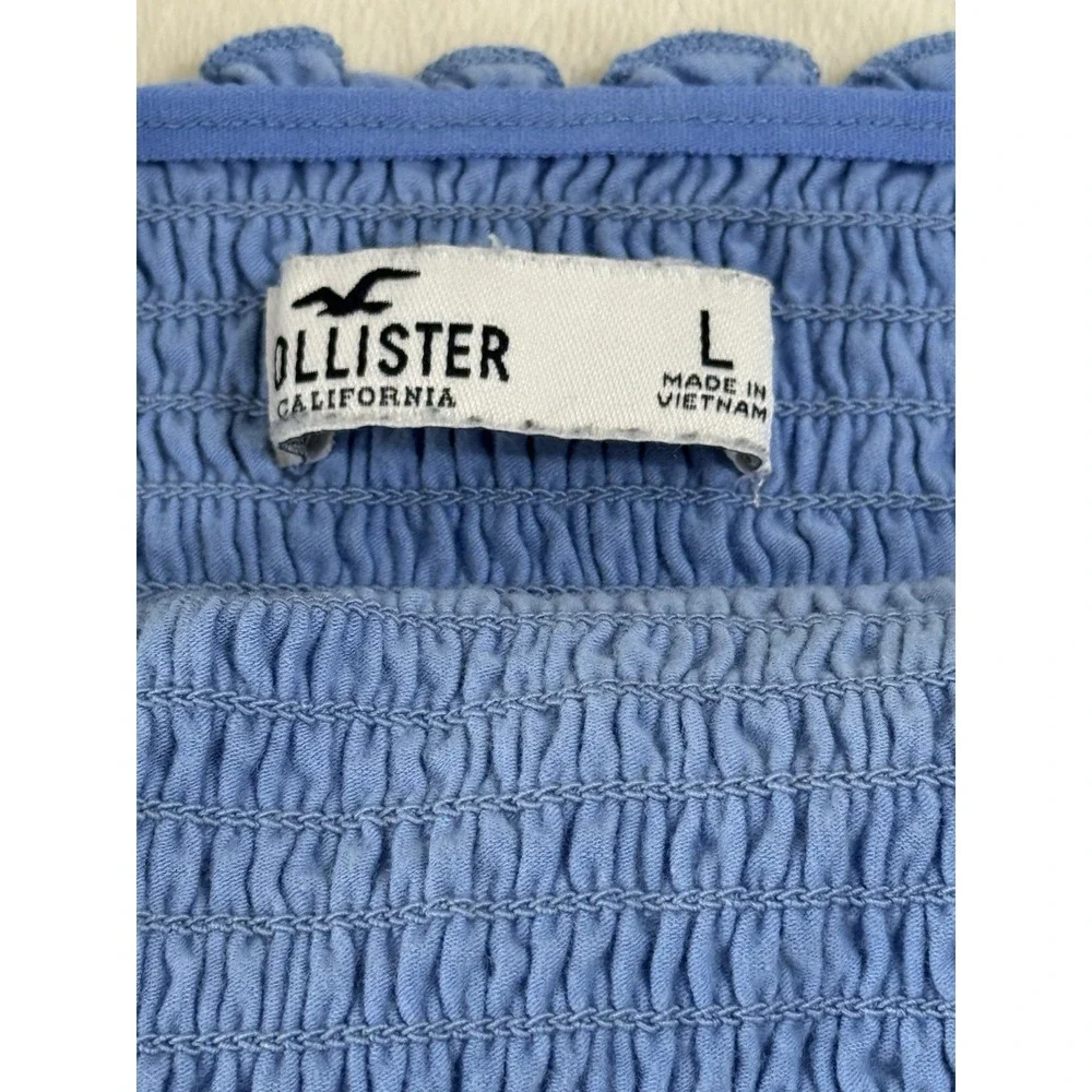 Hollister Smocked Crop Top Women L Blue Tie Strap Coquette Cottagecore - Picture 5 of 8